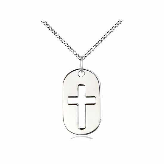 Cross Dog Tag Pendant (Sterling Silver 18" Chain)