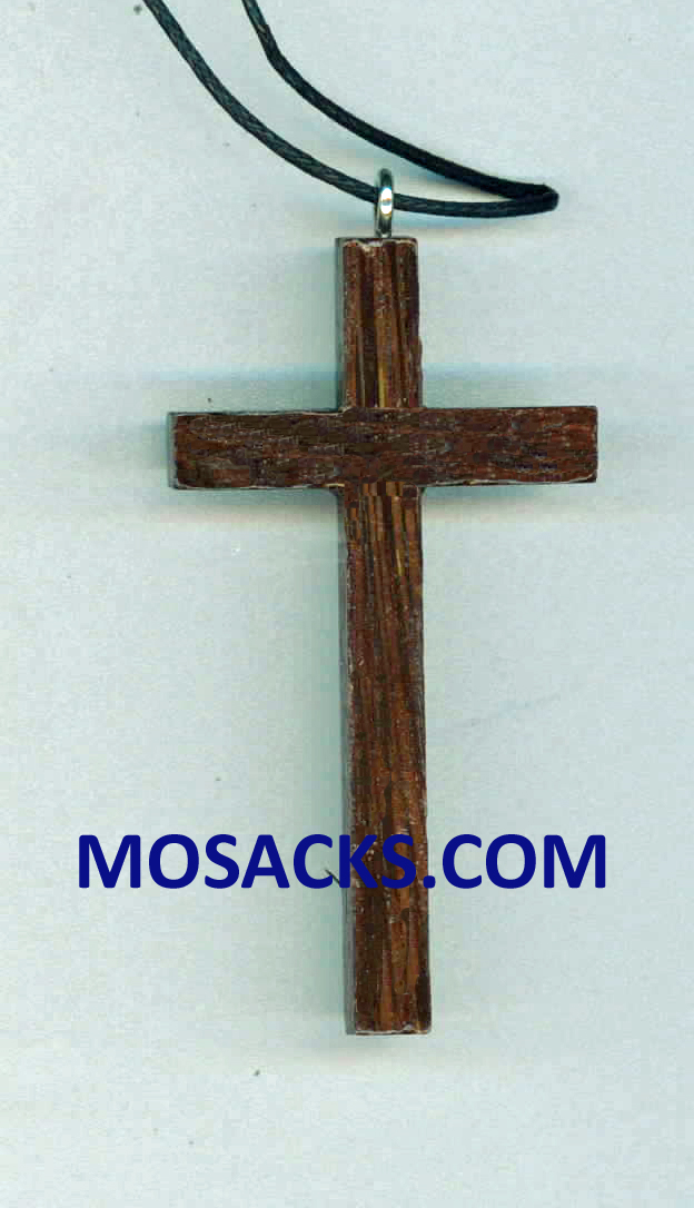 2-1/2" Wood Cross Pendant 2.5 Inch Wood Cross On Black Cord