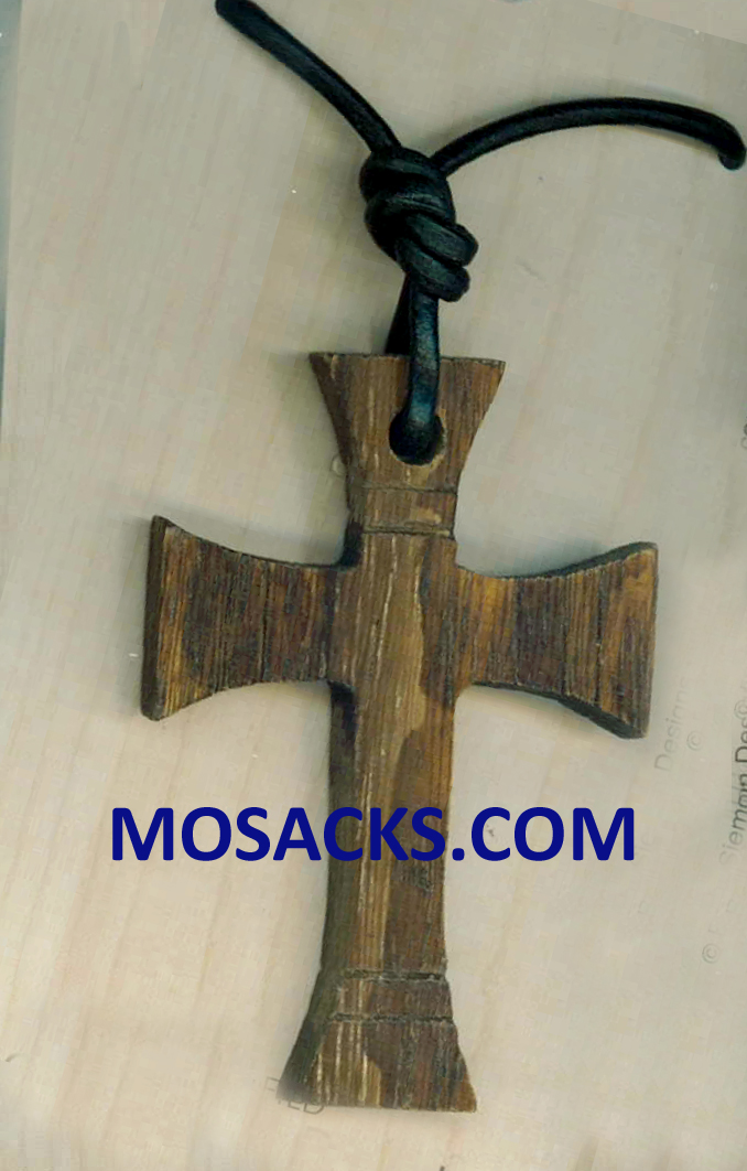 2" Wood Cross Pendant 2 Inch Engraved Ends Wood Cross on black cord Necklace 353-5103285509