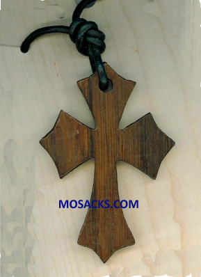 2" Wood Cross Pendant 2 Inch Flared Pointy Wood Cross on black cord Necklace 353-5103255479