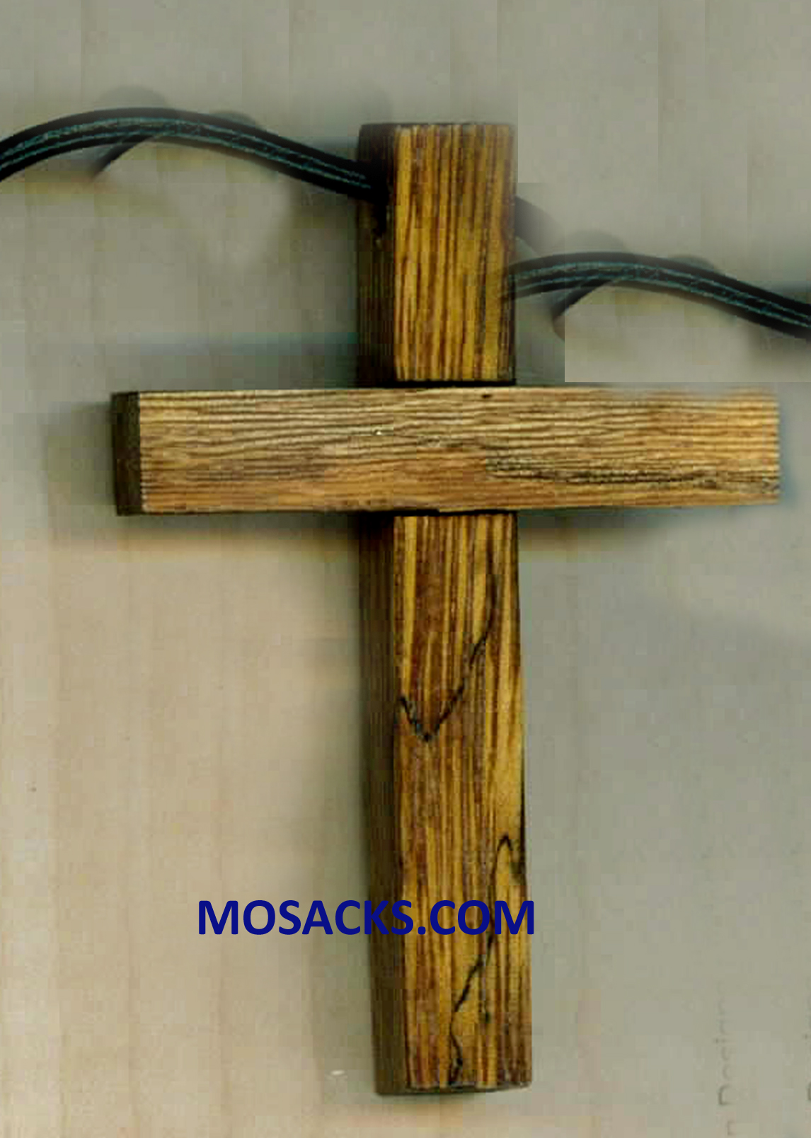 2" Wood Cross Pendant 2 Inch Raised Blocks Wood Cross on black cord Necklace 353-5103255517