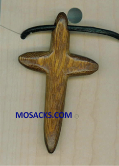2" Wood Cross Pendant 2 Inch Rounded Wood Cross on black cord Necklace 353-5103285487