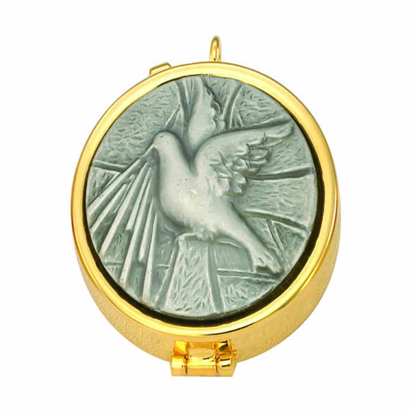 Alviti Creations Church Supplies Pyx Gold Plate Silver Dove, 7 Host, 2 1/x5/8" - 2023G Alviti Church Goods
