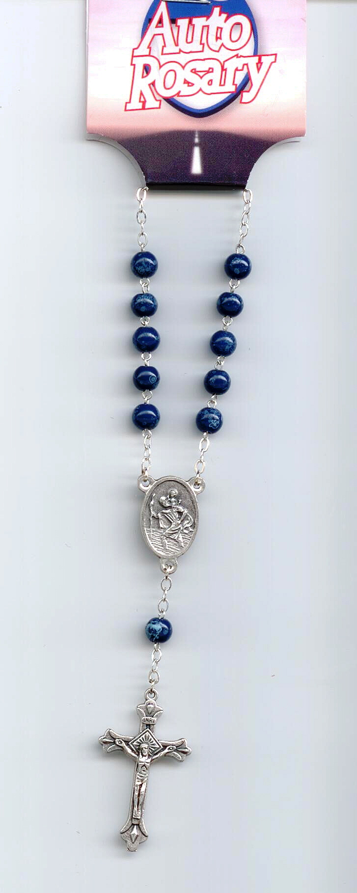 St. Christopher auto rosary in blue