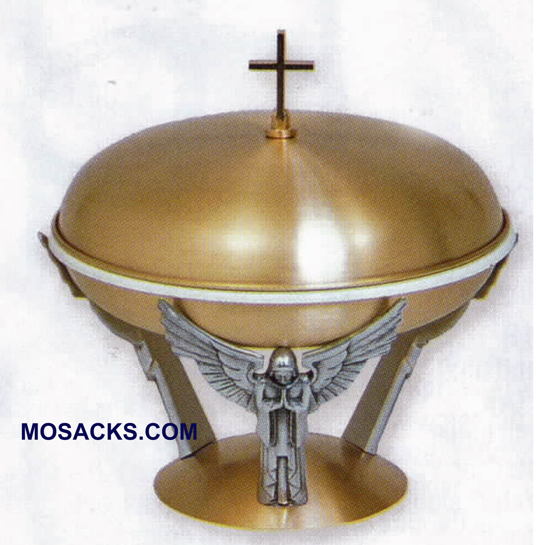Beautiful Bronze Baptismal Bowl in Satin Finish with Plastic Liner.  Three Angels in Oxidized Silver support the Baptismal Bowl.  K341 Baptismal Bowl measures 14-1/5" Diamer with an 8" Base.