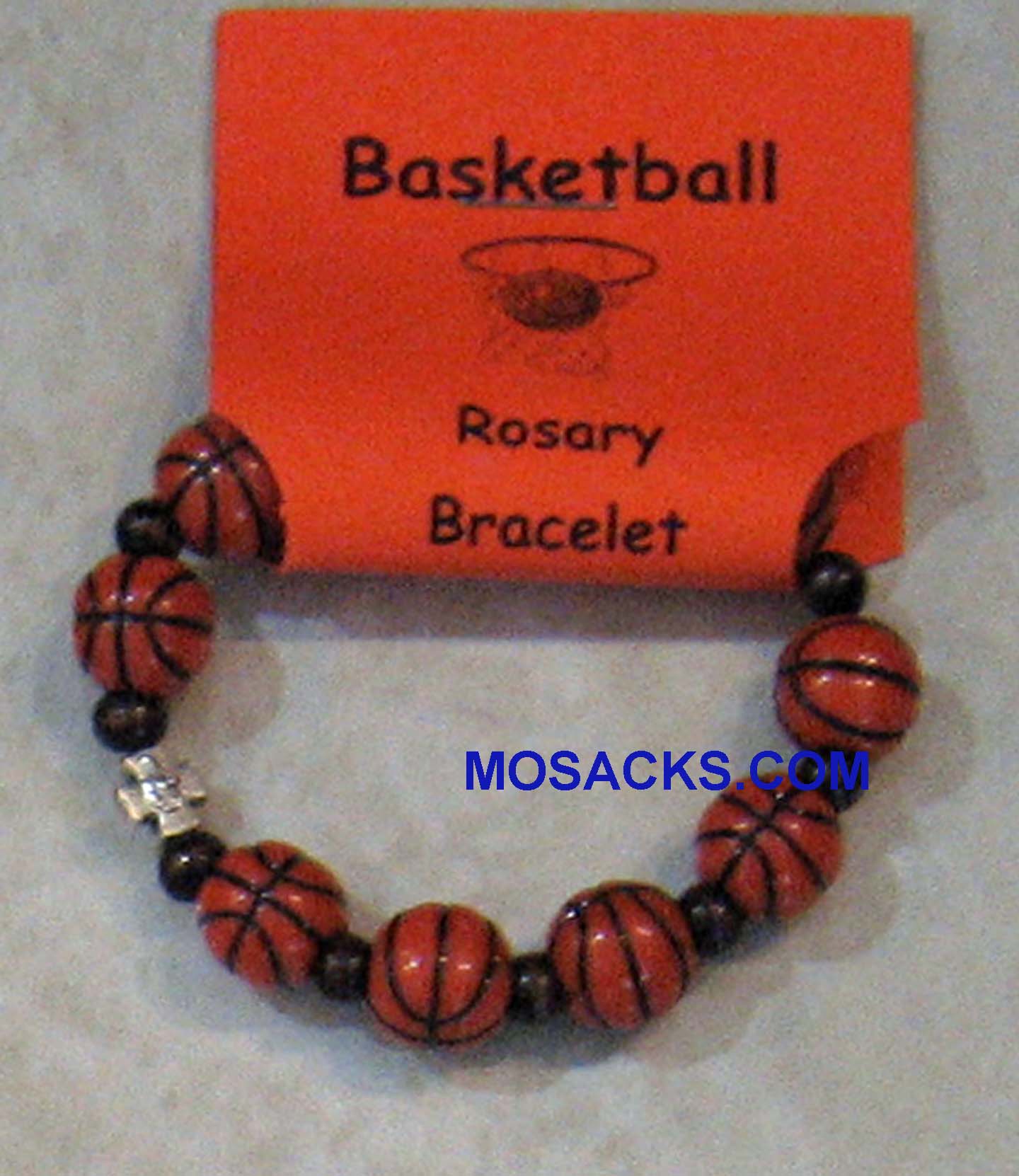 Sports Bracelet Basketball One Decade Rosary Bracelet Basketball Rosary Stretch Bracelet 2-1/4" Dia SBRBK