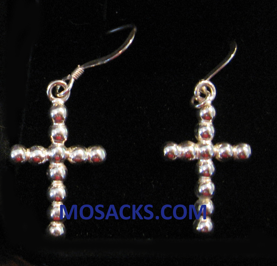 Beaded Cross Sterling Silver Earrings 1" SSE31