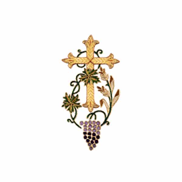 Beau Veste Applique Grapevine Cross 10-1350 embroidered gold metallic Grapevine & Wheat Cross applique
