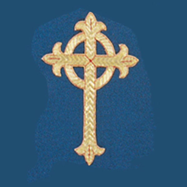 Beau Veste Applique Celtic Cross 10-1090 embroidered gold metallic Celtic Cross applique