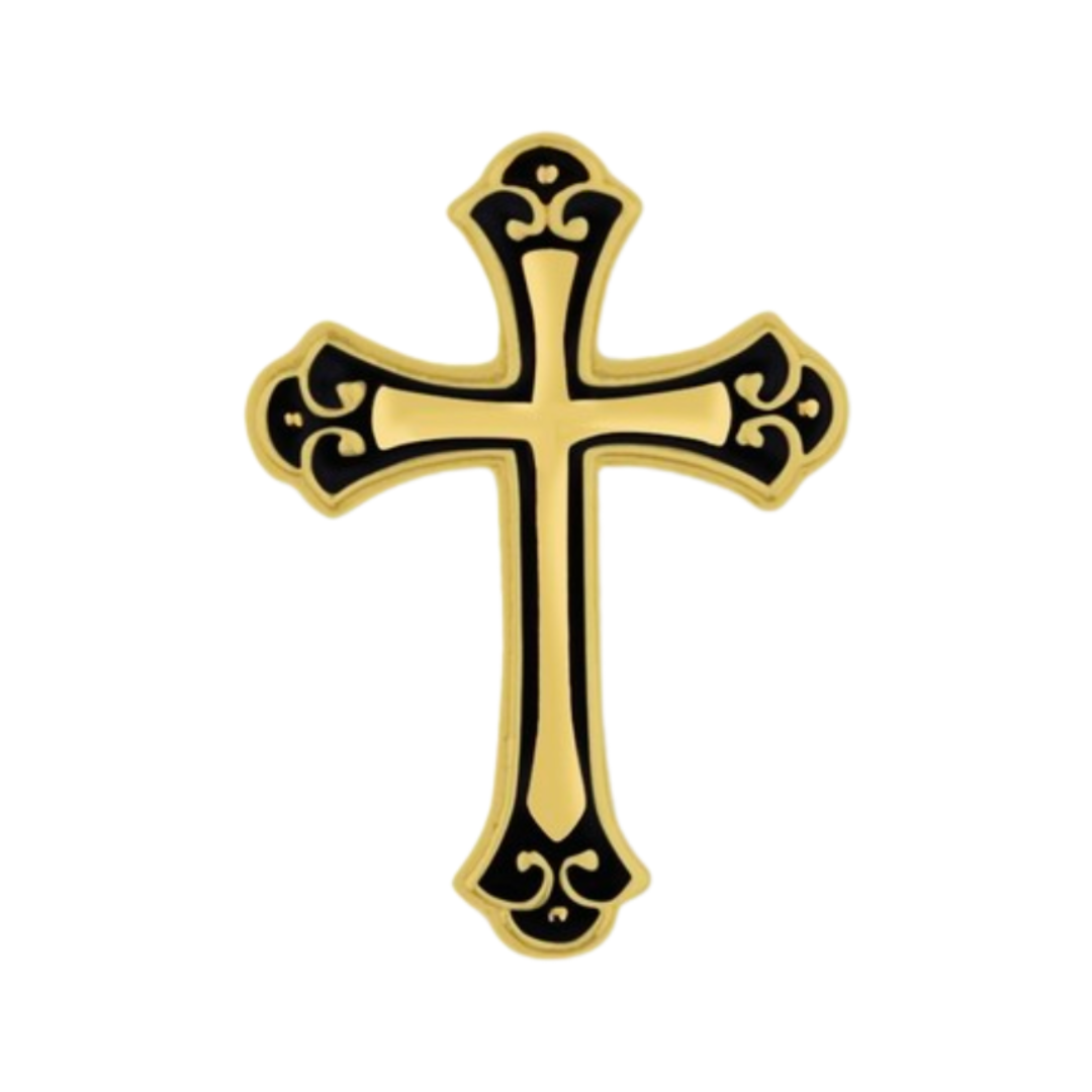 Cross Pin Black Enamel on Gold Cross Believer Pin