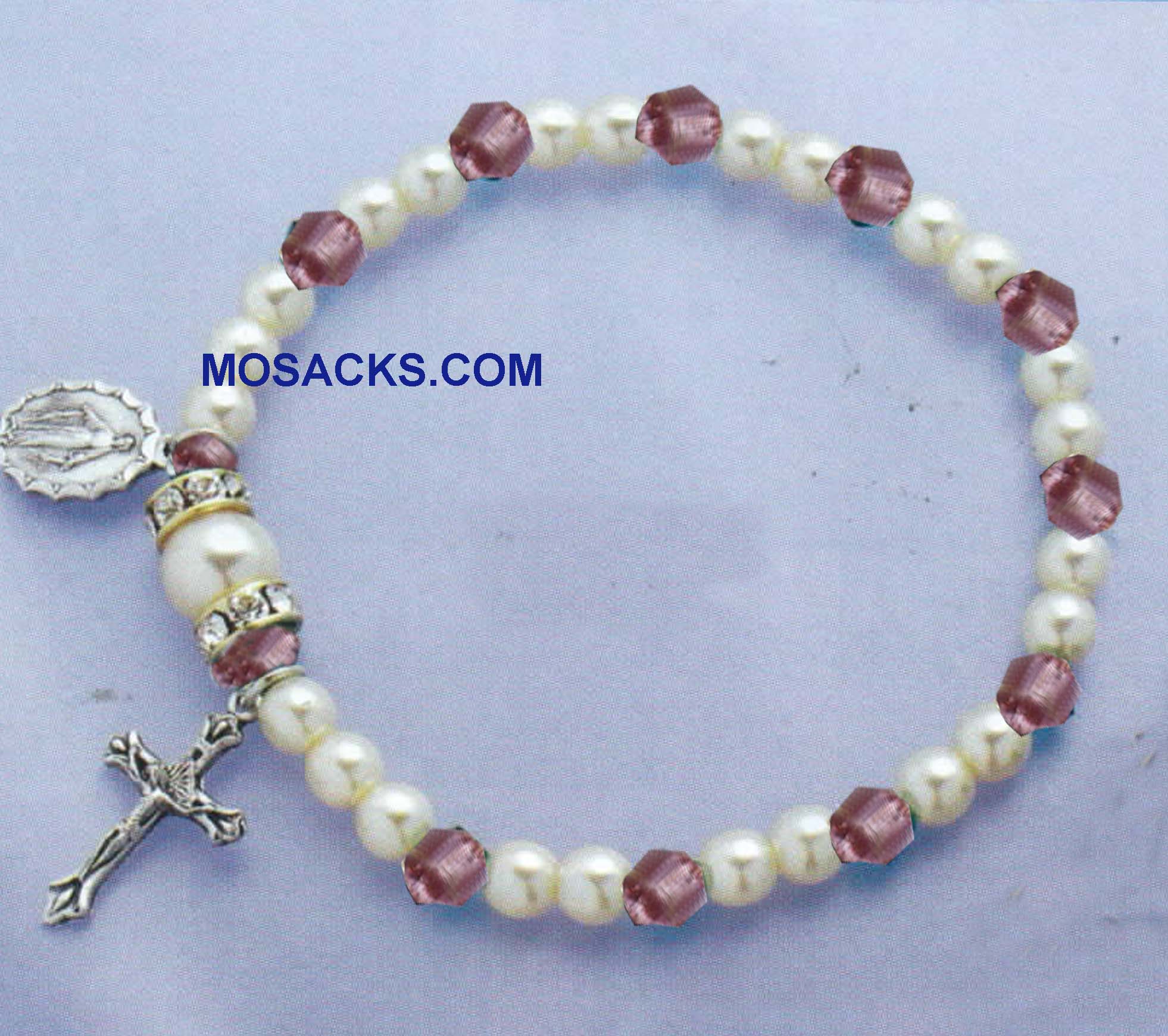 Birthstone Rosary Stretch Bracelet Light Amethyst