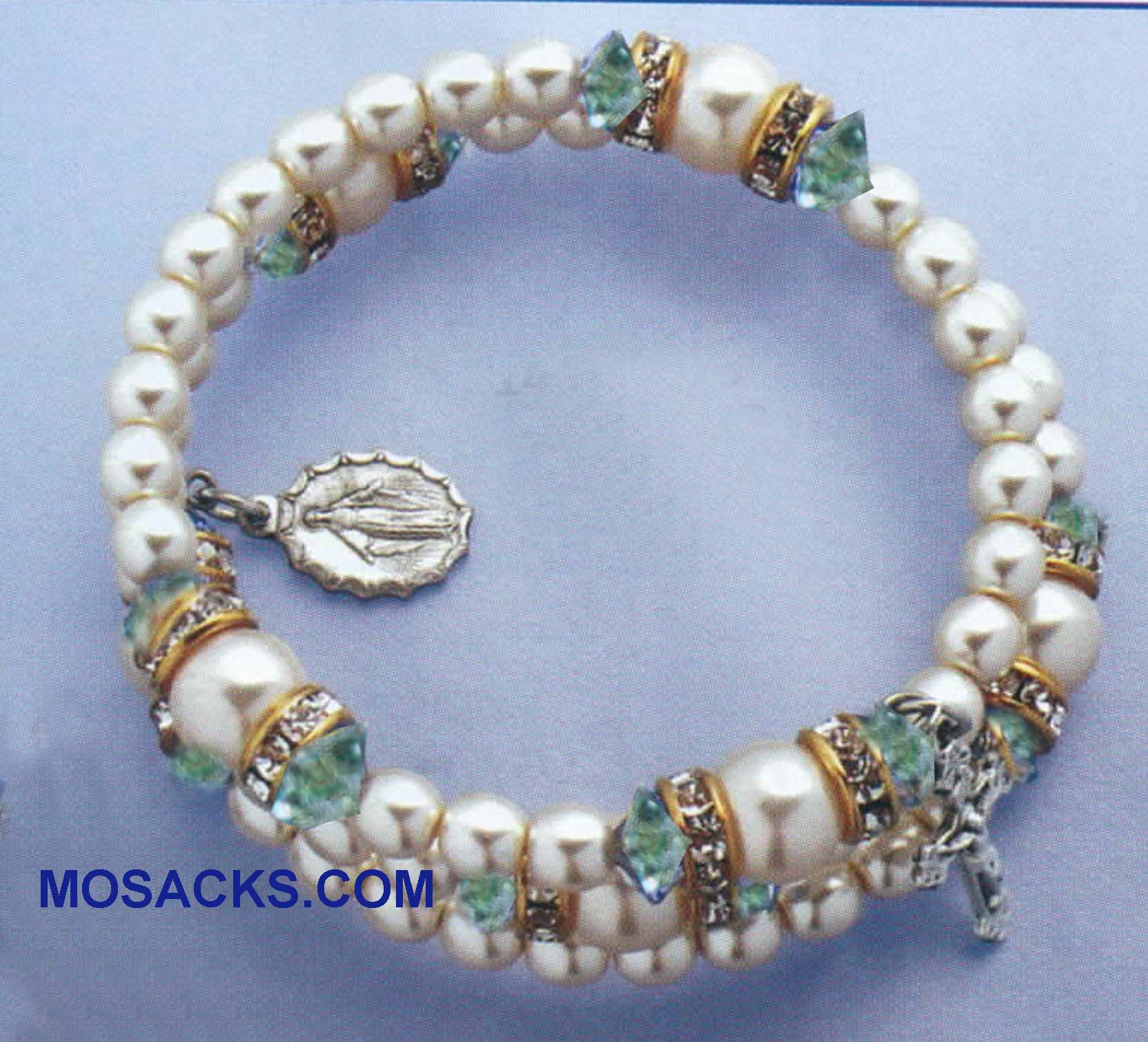 March Birthstone Rosary Bracelet Rosary Spiral Bracelet Aqua -14298AQ Aqua March Birthstone Rosary Wrap Bracelet