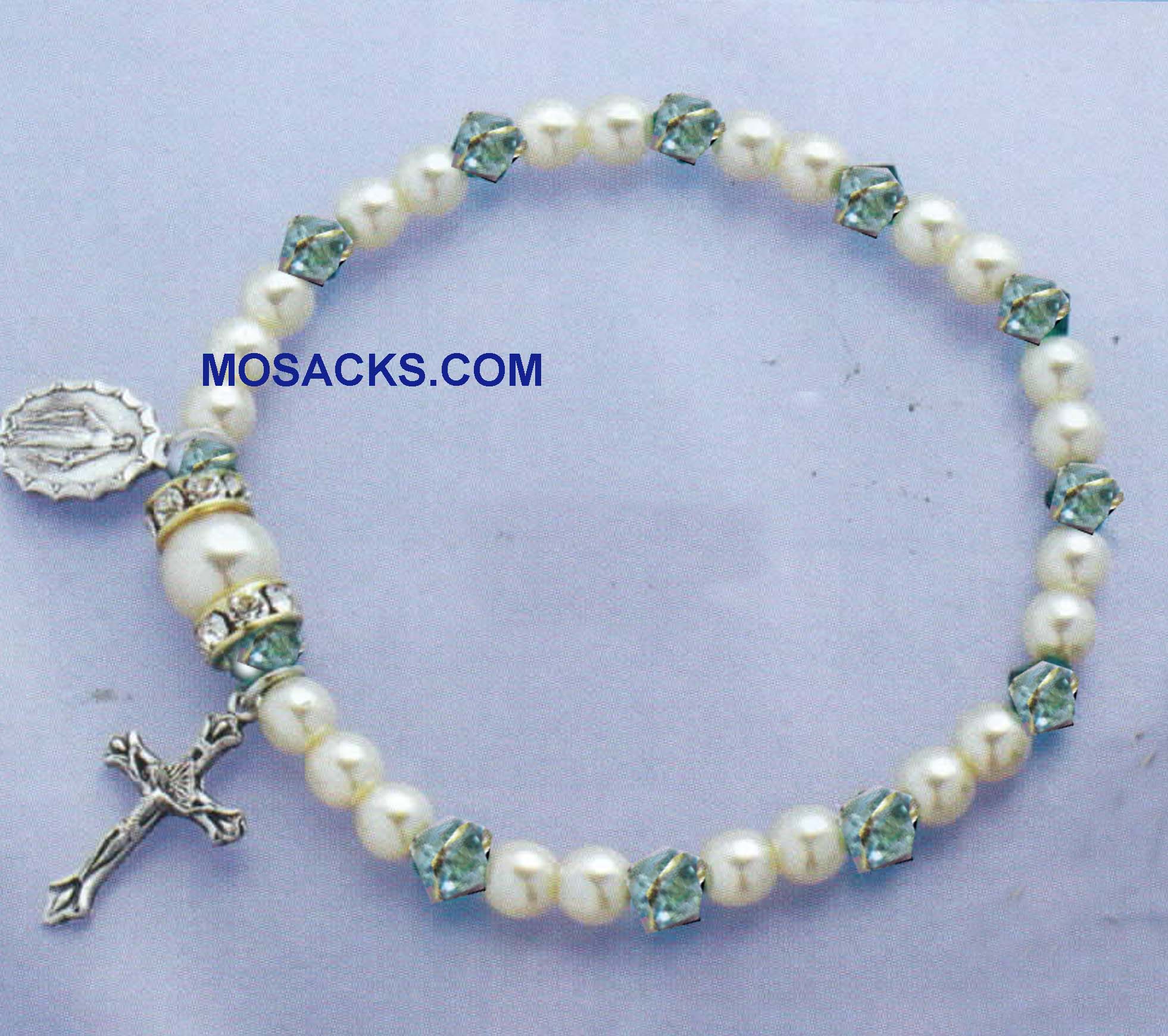 March Birthstone Rosary Stretch Bracelet Aqua -45280AQ Aqua One Decade Rosary Bracelet for March