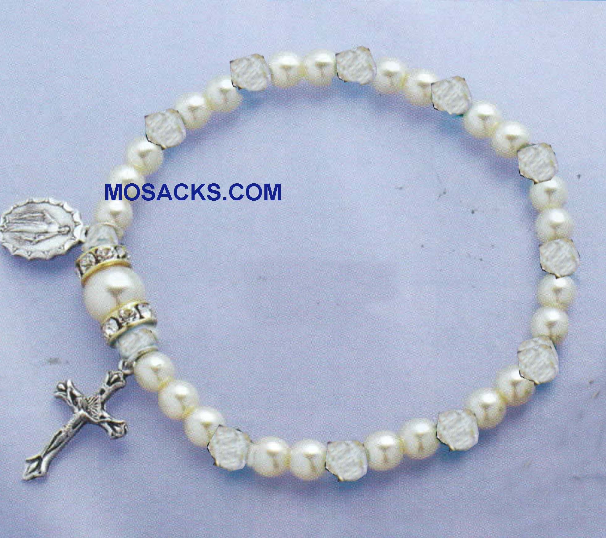 April Birthstone Rosary Stretch Bracelet Crystal - 45280CR Crystal One Decade Rosary Bracelet for April