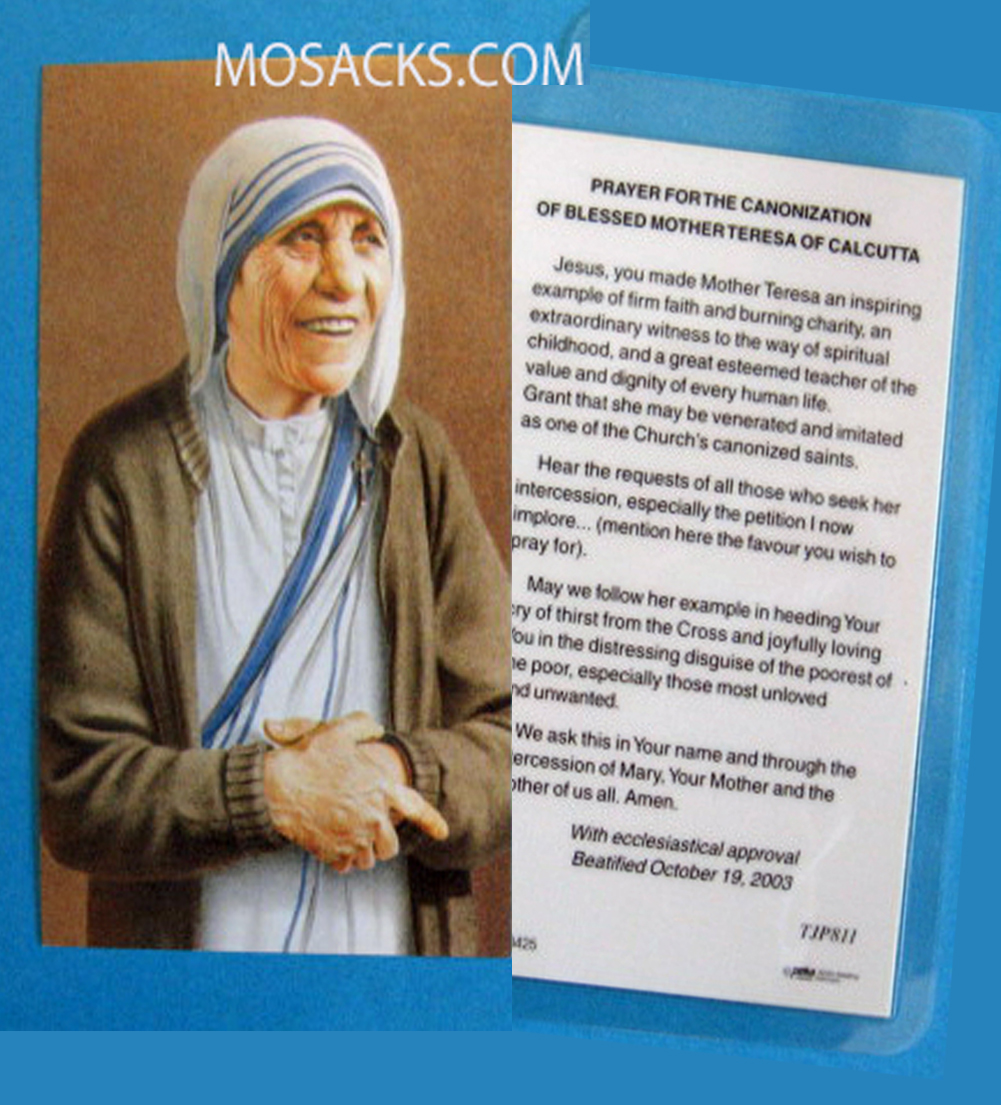 Blessed Mother Teresa Canonization Laminated Prayer Card, #TJP811L