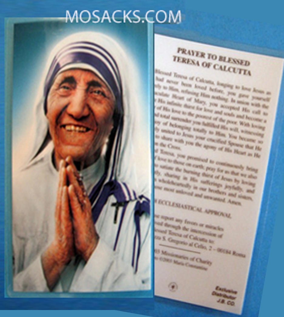 Blessed Teresa of Calcutta 2 1/2" x 4 1/4" Prayer Card, #MT-4