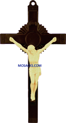 Brown and Tan 6 Inch Sunburst Plastic Crucifix 185-763