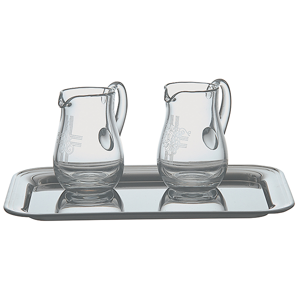 K Brand Engraved Crystal Cruet Set With Stainless Steel Tray-K1262  FREE SHIPPING