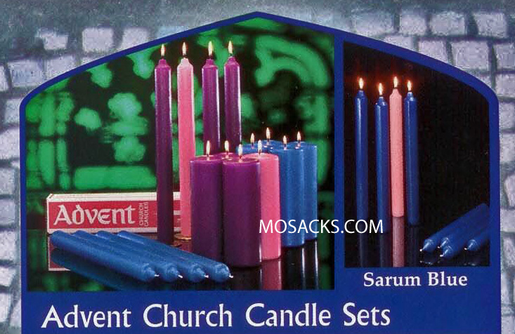 Advent Church Candle Set, Stearine, 1-1/2 x 12 Inch, Cathedral