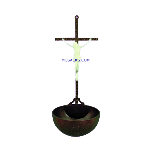 Crucifix 6" Brown and Luminous Crucifix with Holy Water Font