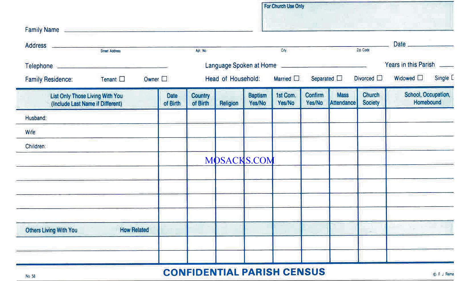 Parish Census Card No. 58