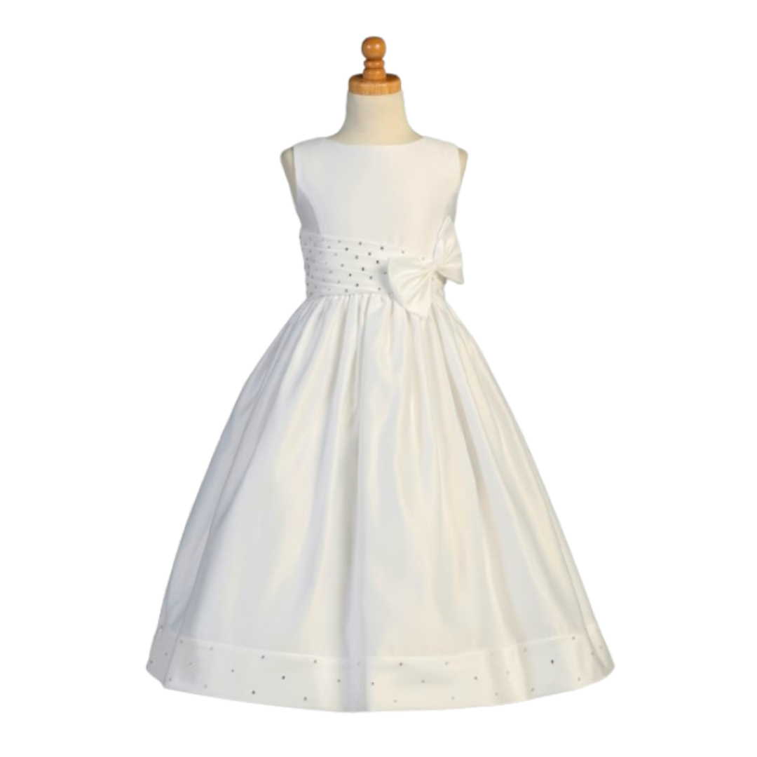 Communion Dress: Satin & Rhinestone Accents (SP961)