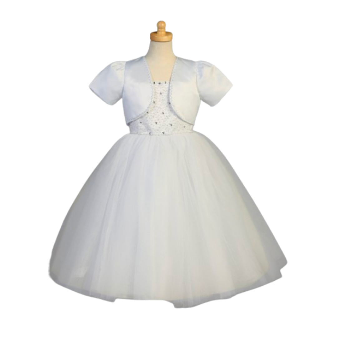 Communion Dress: Satin Bodice & Tulle Skirt & Bolero (SP927)