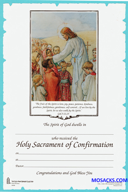 Holy Sacrament of Confirmation Certificate with Illustration by Cicely Mary Barker of Jesus blessing the children 6-7/8" x 10-1/2" full color - 95006