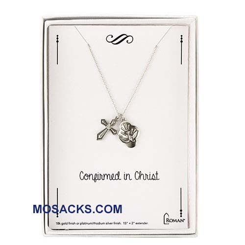 Confirmation Necklace with Descending Dove and Cross in Silver 12780 Holy Spirit Necklace