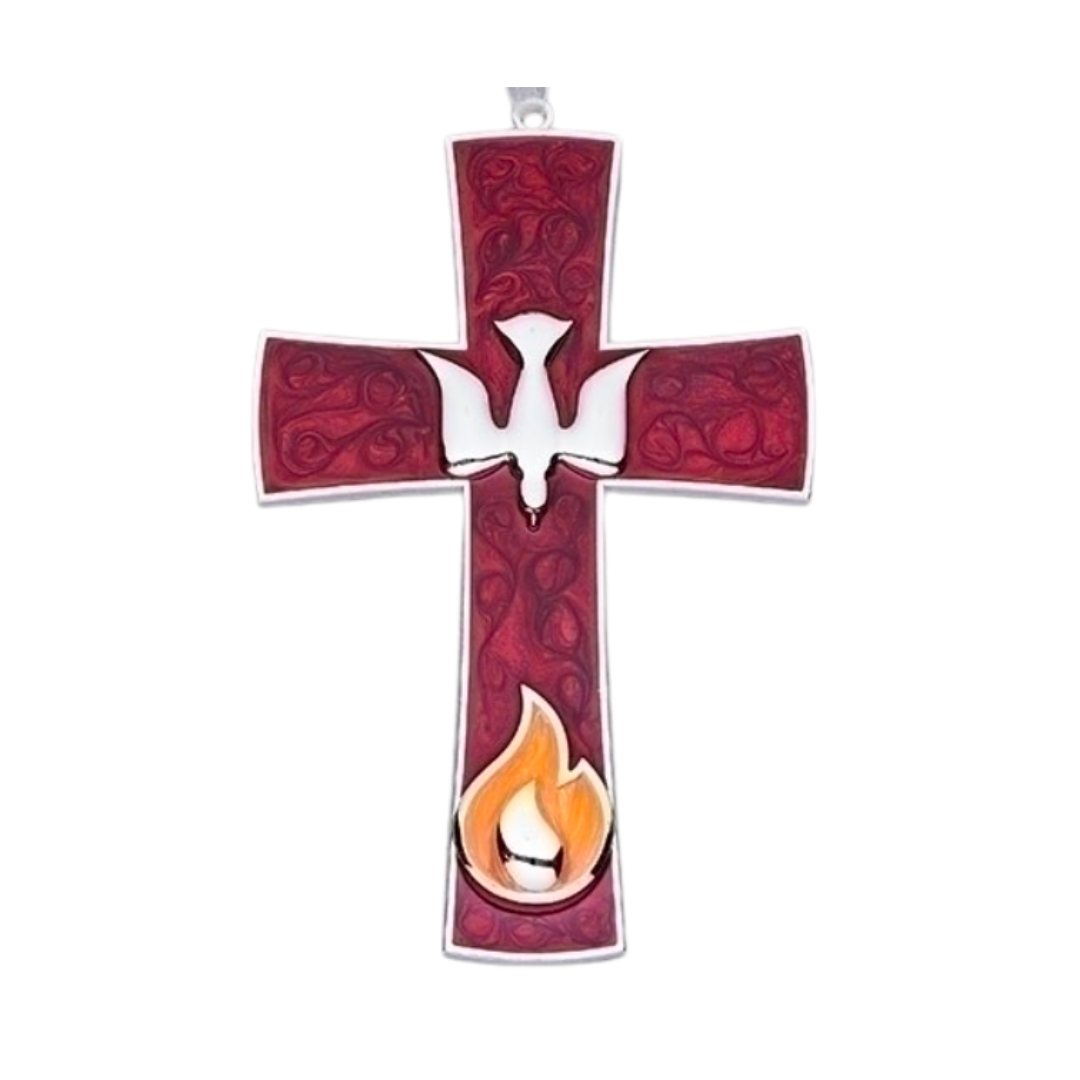 Confirmation Wall Cross with Dove & Flame Icons
