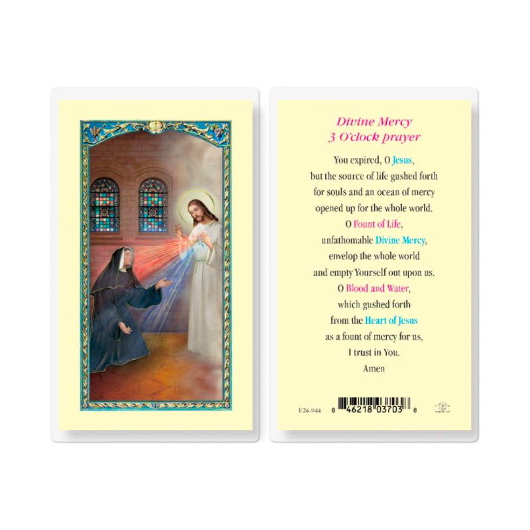 Divine Mercy 3 O'clock Laminated Prayer Card 12-E24-944 Divine Mercy Holy Card