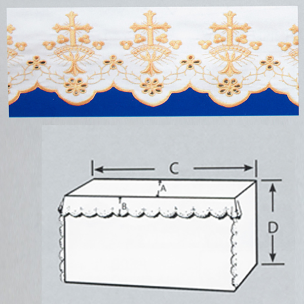 Embroidered 100% Pure Linen 52" Wide Altar Cloth with Gold Silk Cross and Trinity Symbol Embroidery-7007 Embroidered Altar Linen