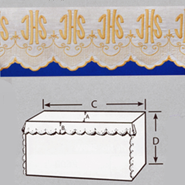 Embroidered 100% Pure Linen 52" Wide Altar Cloth with Gold Silk IHS Embroidery-1820  Priced Per Yard