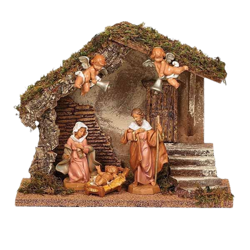 Fontanini 5 Inch Wedding Gift Nativity Set 5 piece Fontanini Figure Set with Italian Stable 20-54420