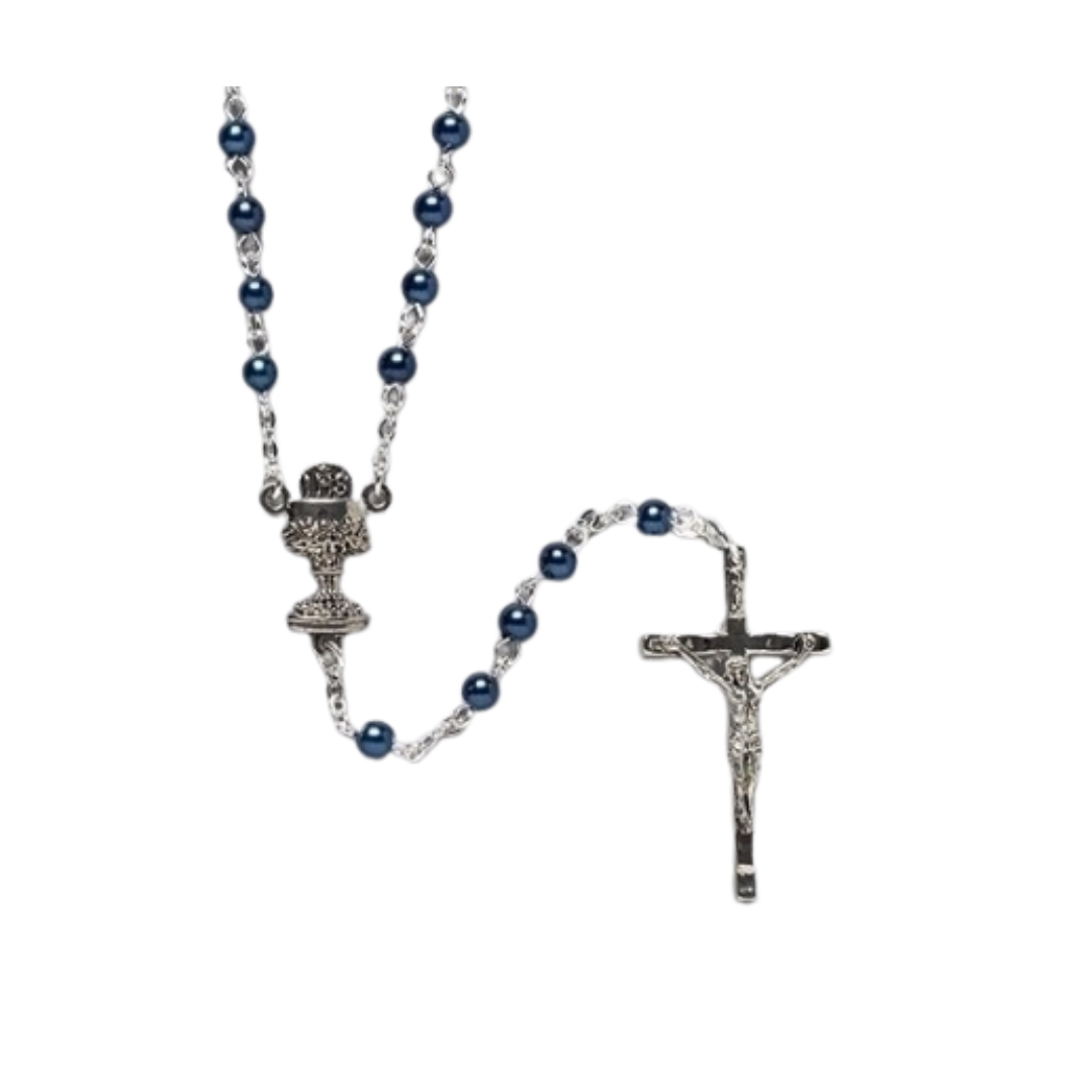 First Communion Blue Beaded Rosary-40931