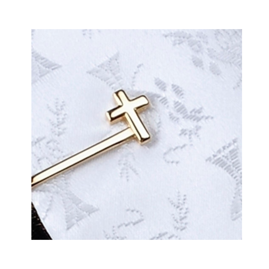 First Communion Pre-Knotted White Tie and Cross Tie Bar - 95250