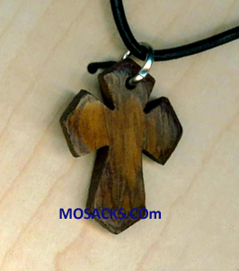 1" Wood Cross Pendant Flared Pointy Wood Cross on black cord Necklace 353-5103285452