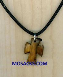 5/8" Wood Cross Pendant Flared Wood Cross on black cord Necklace 353-5103285428