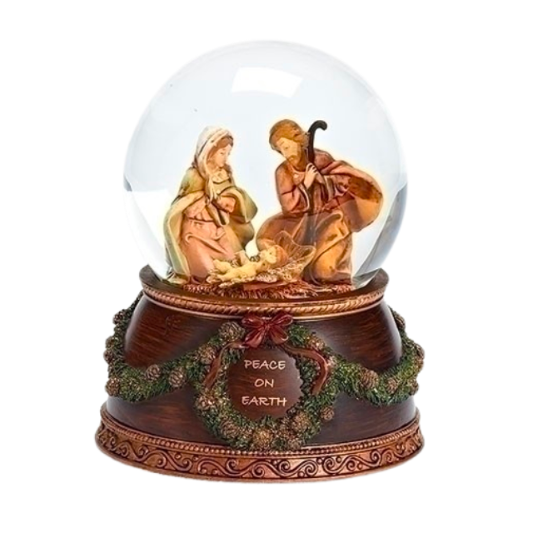 Fontanini Glitterdomes HolyFamily Peace on Earth 6" H 20-59010 and plays "The First Noel."