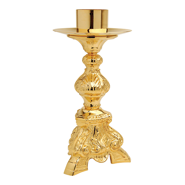 K Brand Gold Plated Candlestick is 10-3/4" high with a 6-1-4" base and 1-1/2" candle socket 14-K861  FREE SHIPPING