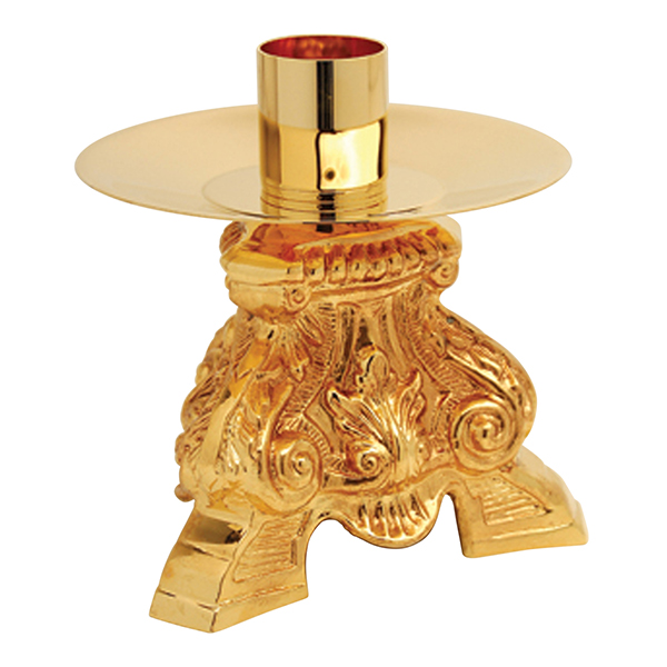 K Brand Gold Plated Candlestick is 5" high with a 6" base and 1-1/2" candle socket 14-K851 FREE SHIPPING