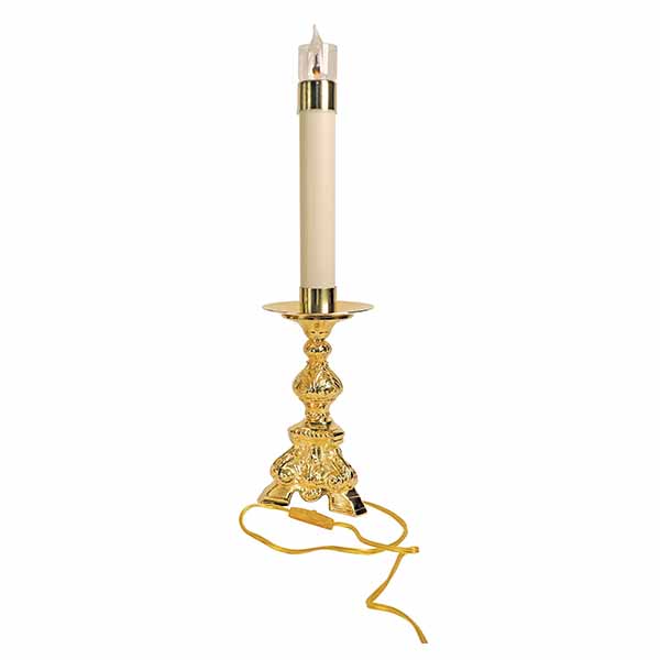 K Brand Gold Plated Electrified Altar Candlestick is 10-3/4" high with a 6-1/4" base 14-K862 FREE SHIPPING