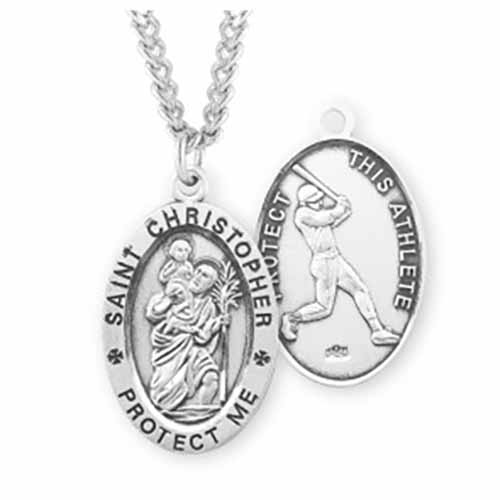 St. Christopher Oval Sports Medal Baseball in Sterling Silver, S601124