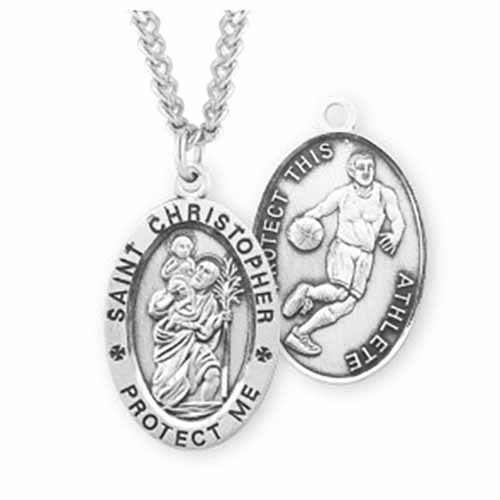 St. Christopher Oval Sports Medal Basketball in Sterling Silver, S601424