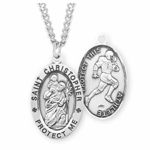 St. Christopher Oval Sports Medal Football in Sterling Silver, S601224