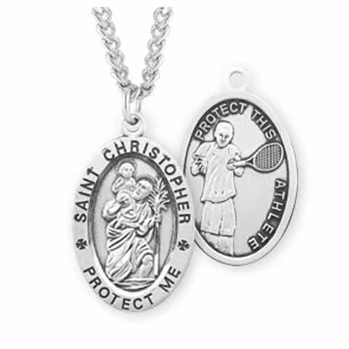 St. Christopher Oval Sports Medal Tennis in Sterling Silver, S601724