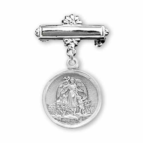 Sterling Silver Guardian Angel Medal with Pin, SP1592 Christian Baby Pin