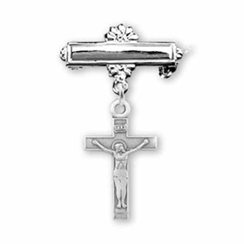 Christian Baby Pin, Sterling Silver Tiny Crucifix with Pin, 1-1/4", SP1802