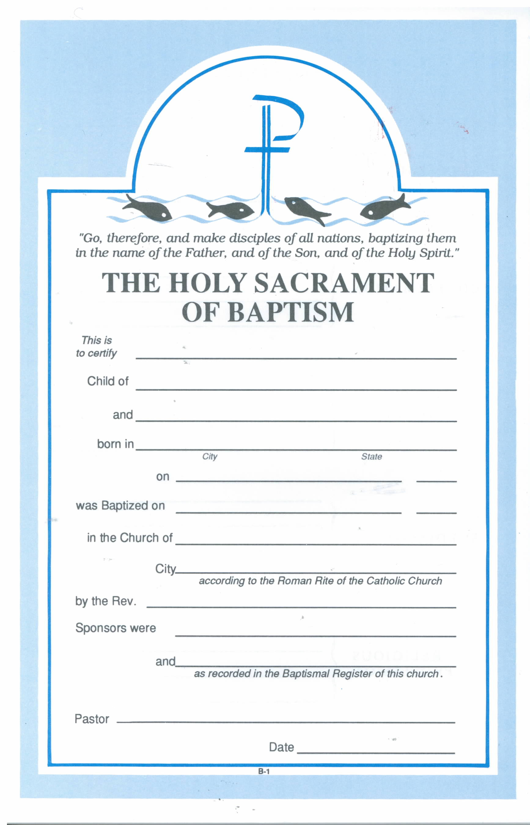 Holy Sacrament Of Baptism Certificate 50 per pad 8-RUB11734 x 2700