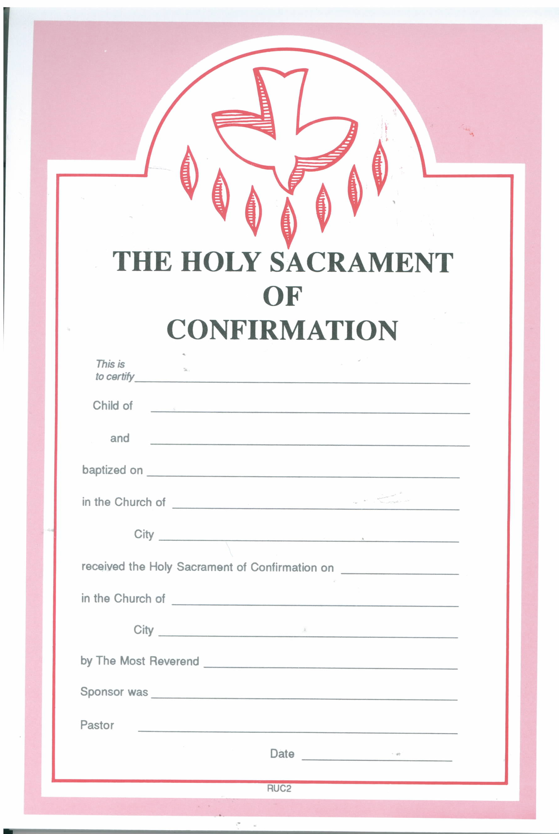 Holy Sacrament Of Confirmation Certificate 50 per pad-8-RUC2